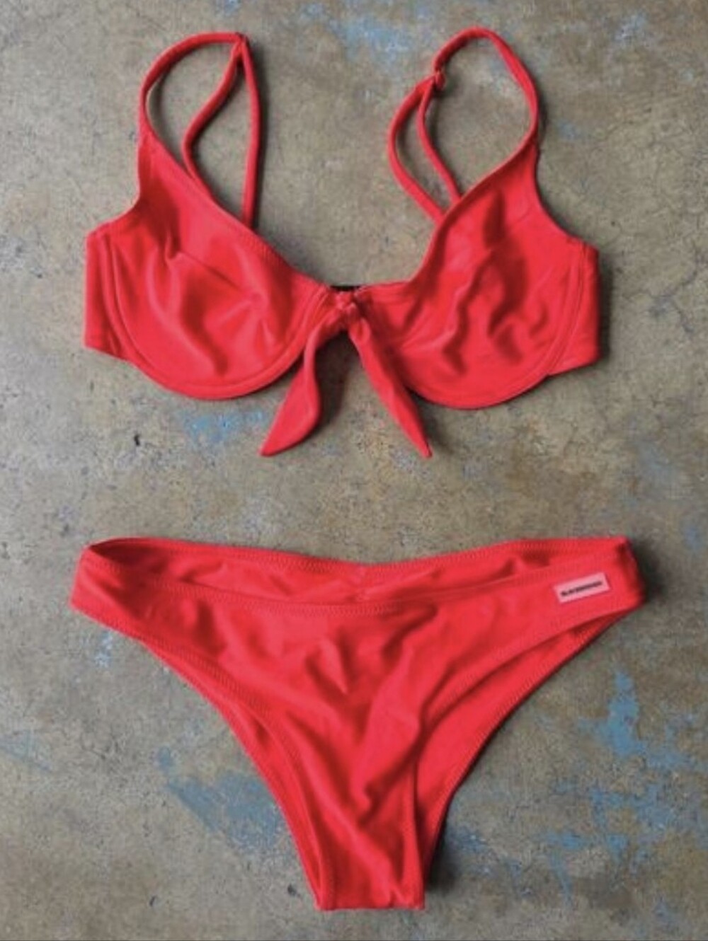 Blackbough Red Bikini Set with Tie-Front Top